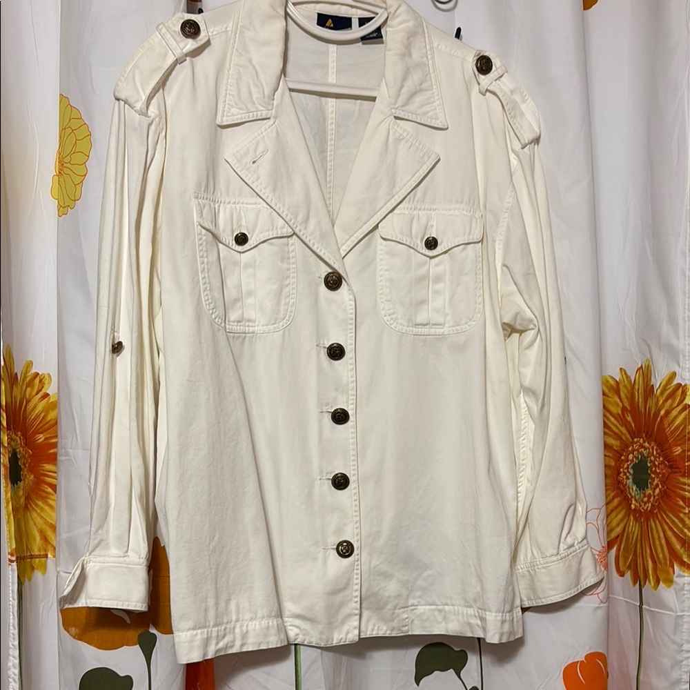Vintage Liz Sport Women's White Button-Up Jacket L